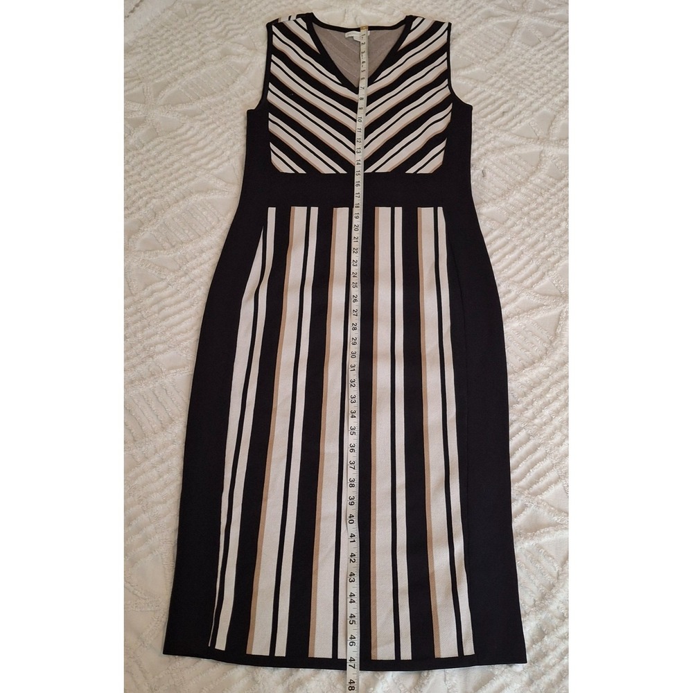New York & Company Womens Large Sweater Dress Black White Striped Chevron Midi - Picture 2 of 9